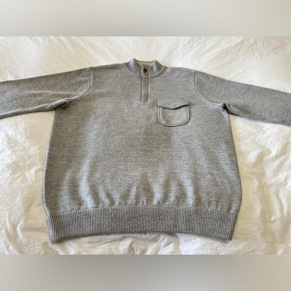 Peter Millar | SZ Large | Gray Mountainside One Pocket Wool Quarter Zip Sweater